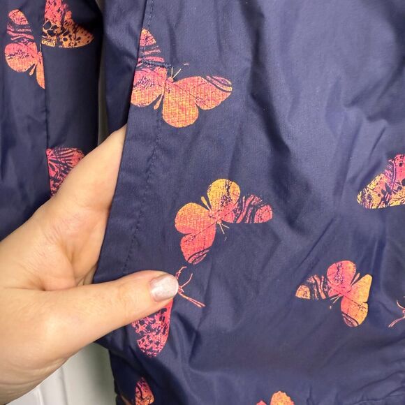 Columbia Windbreaker Jacket Girls 10-12 Blue Butterfly Print Full Zip Hood Nylon - Picture 3 of 8